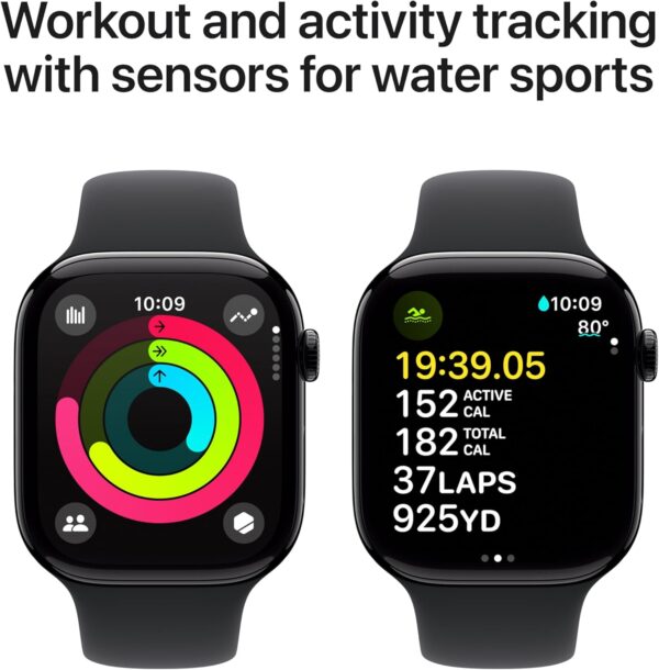 Apple Watch Series 10 [GPS 46mm case] Smartwatch with Jet Black Aluminium Case with Black Sport Band - M/L. Fitness Tracker, ECG App, Always-On Retina Display, Water Resistant - Image 6