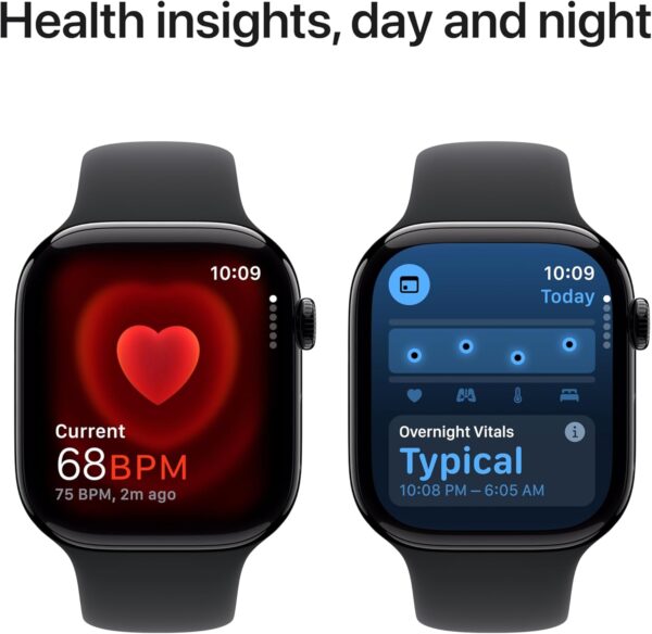 Apple Watch Series 10 [GPS 46mm case] Smartwatch with Jet Black Aluminium Case with Black Sport Band - M/L. Fitness Tracker, ECG App, Always-On Retina Display, Water Resistant - Image 7