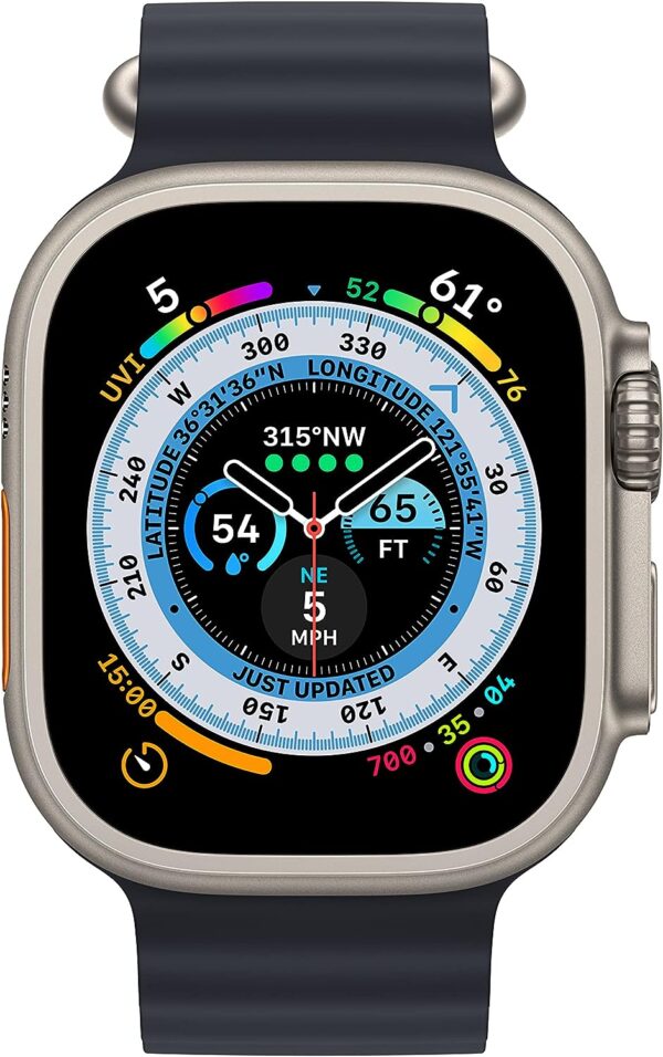 Apple Watch Ultra [GPS + Cellular 49mm] Titanium Case with Midnight Ocean Band, One Size - Image 3