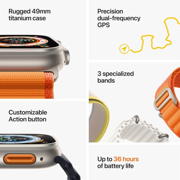 Apple Watch Ultra [GPS + Cellular 49mm] Titanium Case with Midnight Ocean Band, One Size - Image 8